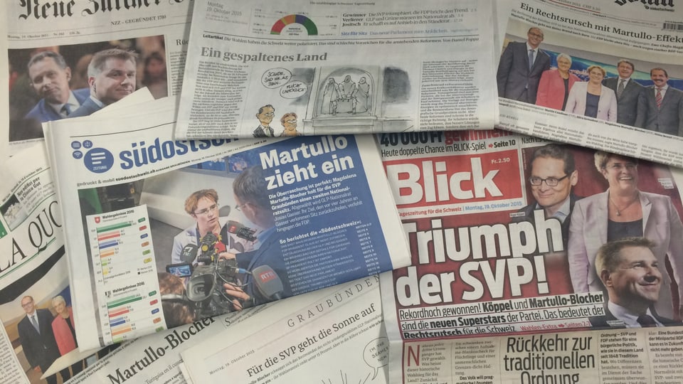 Gasettas svizras il di suenter las elecziuns.