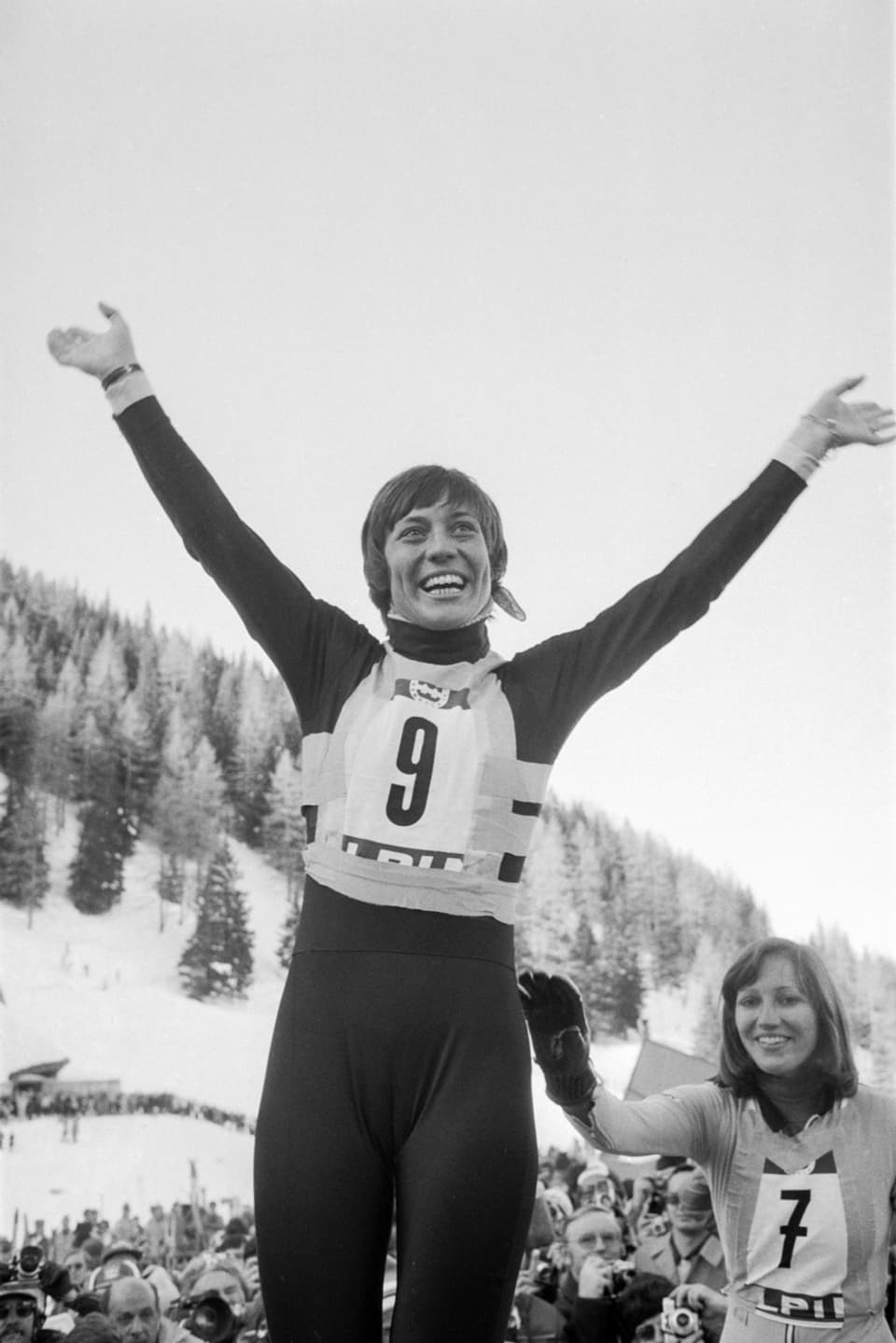 Foto von Rosi Mittermaier bei der Olympiade 1976. 