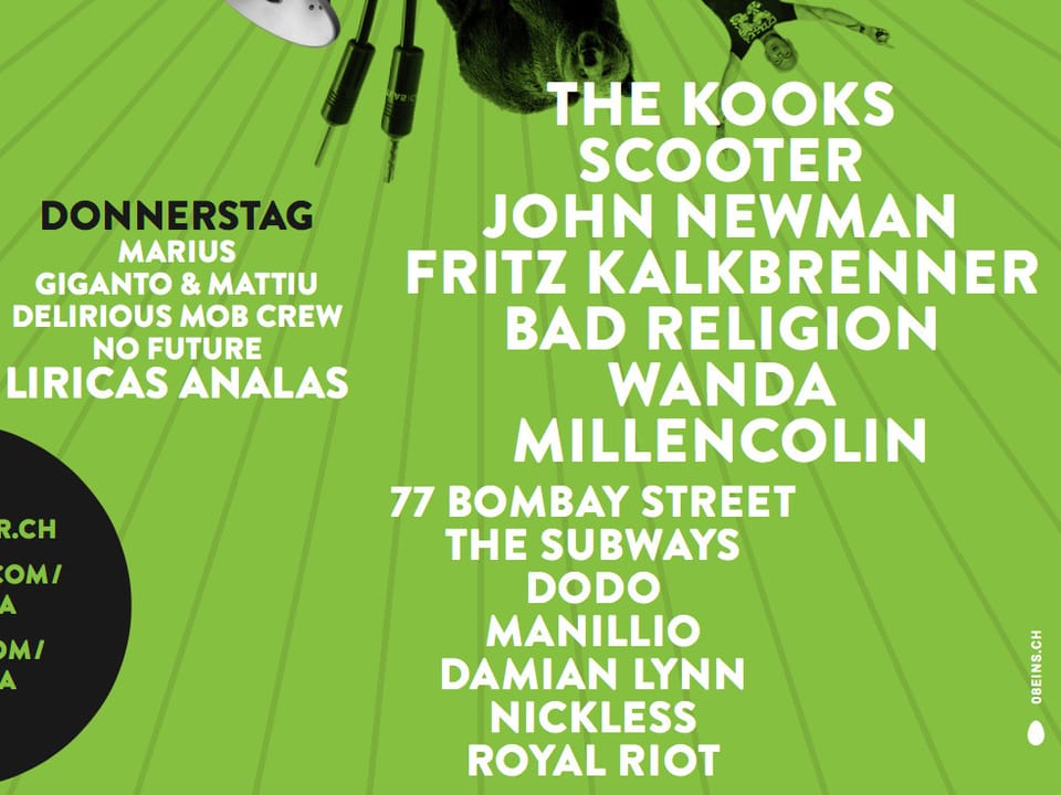 Las bands ed interprets dal Open Air Lumnezia 2016 il placat verd dal Open Air Lumnezia cun nums da bands
