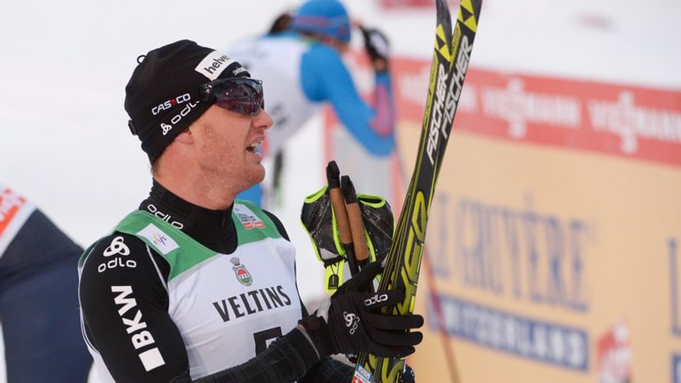 Dario Cologna a l’arrivada da la cursa da skating sur 10 km.