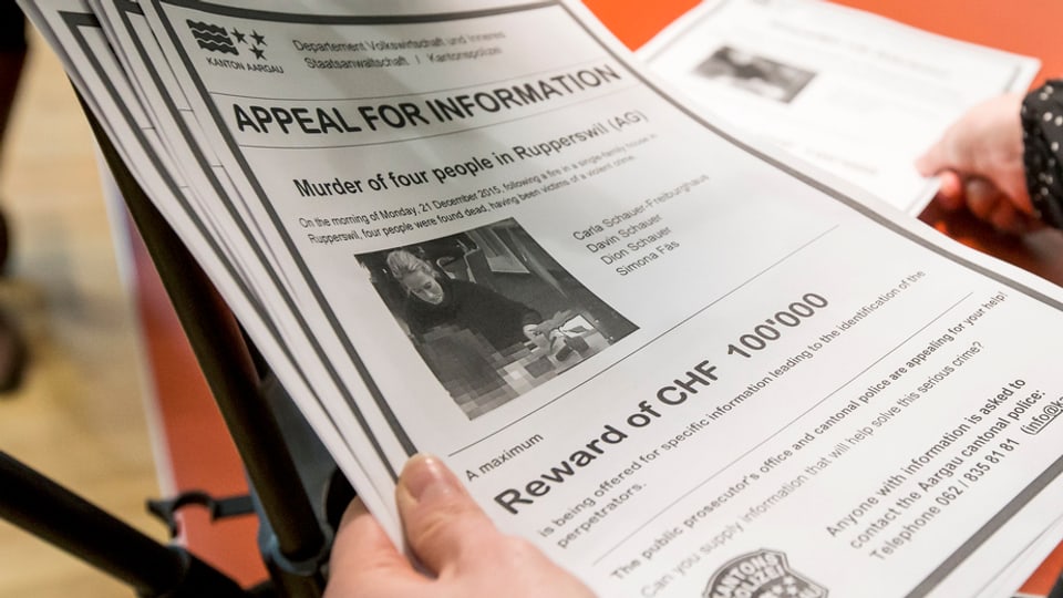 palperi cun si l'appel per infurmaziuns e la summa da remuneraziun per schliar il murdraretsch