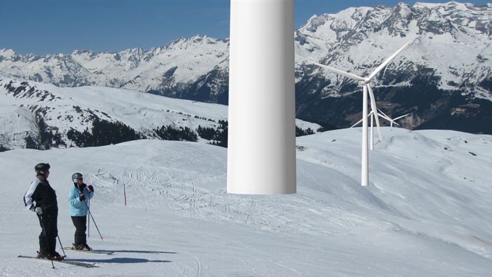 Visualisaziun da las rodas da vent sin il terrotori da skis da Sursaissa/Lumnezia. 