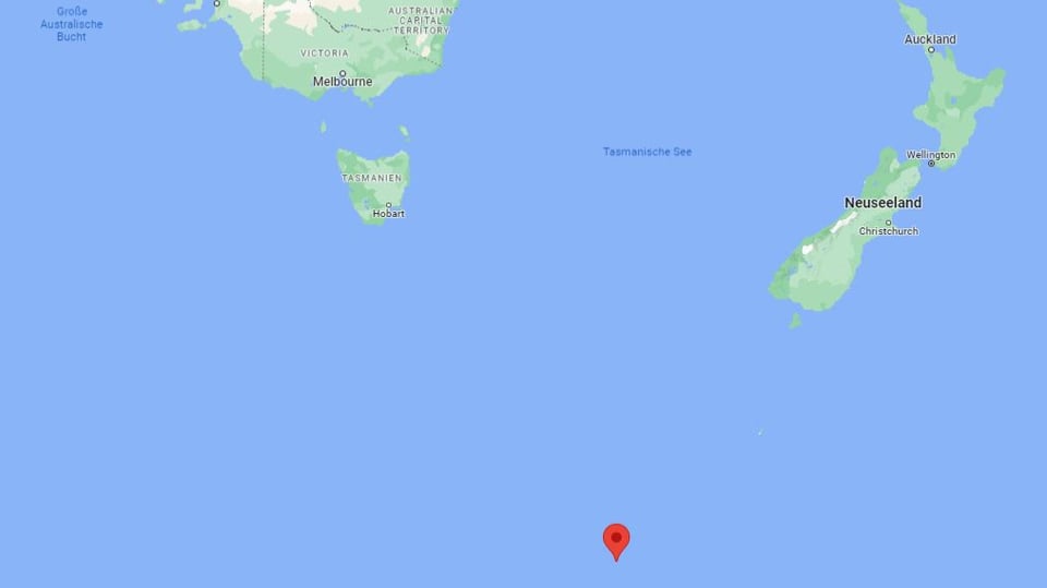 Kartenausschnitt mit Südaustralien, Neuseeland und Macquarie Island.