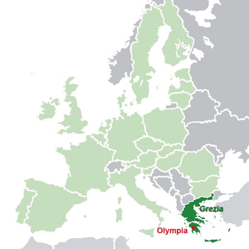 Charta da l'Europa cun la Gracia ed il lieu Olympia.