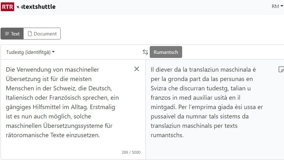 Textshuttle: Tool für die automatisierte Übersetzung ins Rätoromanische für RTR