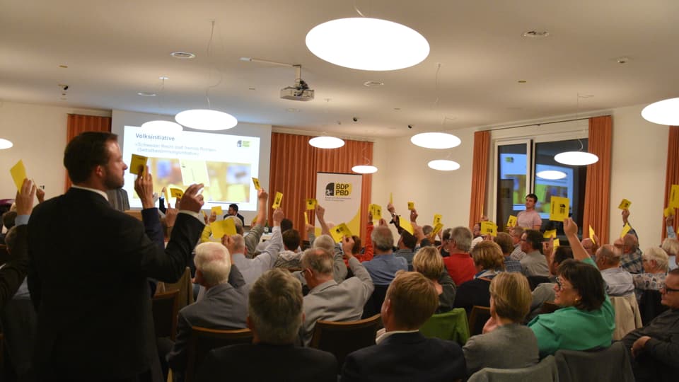 en ina stanza, delegadas e delegads da la partida PBD voteschan