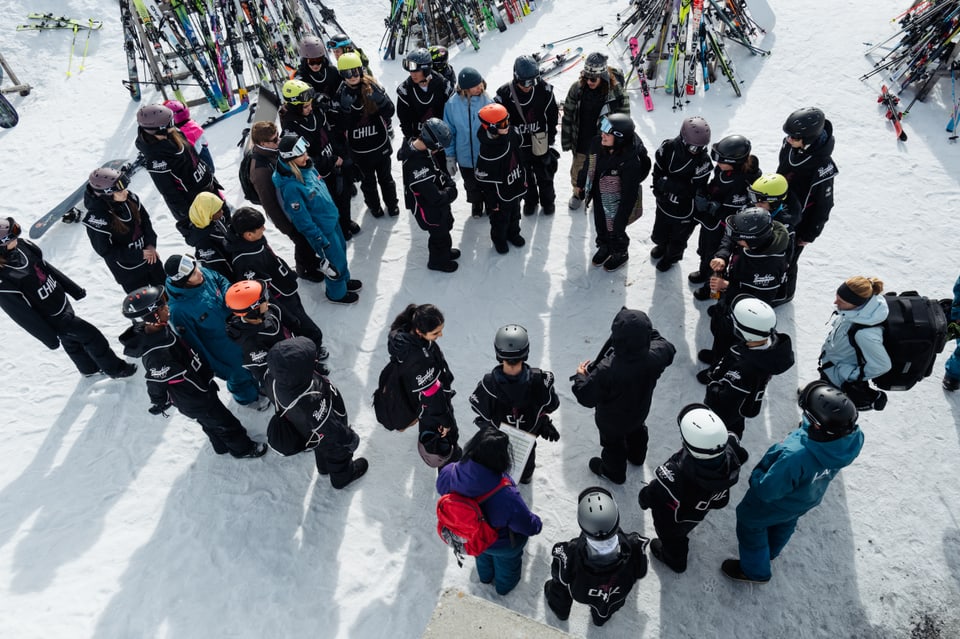 Gruppe snowboarder im Schnee im Kreis, Unterrichtsvorbereitung