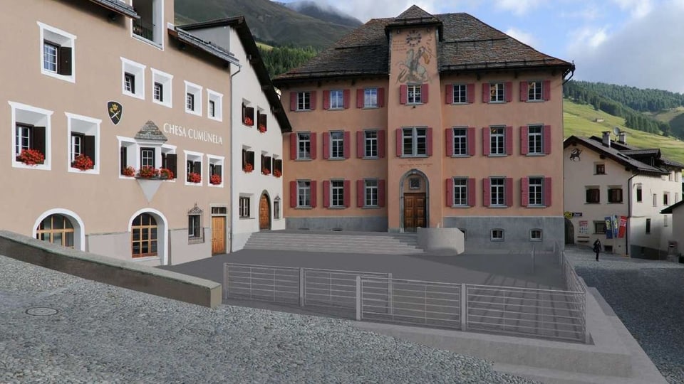 Ina visualisaziun da la nova plazza da Zuoz.
