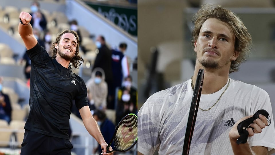 purtrets da Stefanos Tsitsipas ed Alexander Zverev, dus giugaders da tennis