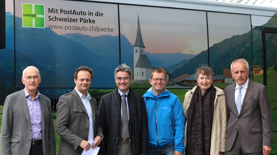 d. san: Sep Cathomas (Uniun dals parcs Grischuns), Stefan Engler (cussagl d'administraziun Viafier Retica), Dieter Müller (Parc Ela), Kathin Bürglen (Fahrtziel Natur Germania), Christian Stauffer (rait da parcs svizzers)