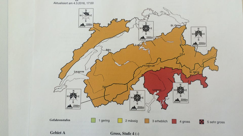 La charta dal SLF cun las zonas da privel. 