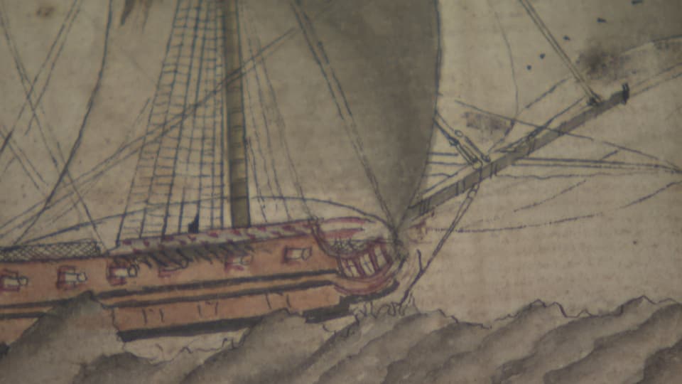 Segelschiff Zeichnung 1765 «Wie Sprache die Welt erfindet» Ausstellung Kunstmuseum Chur