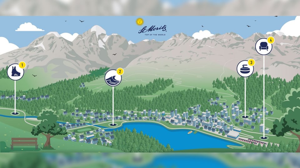 Eine Übersichtskarte von St. Moritz mit eingezeichneten Projekten.