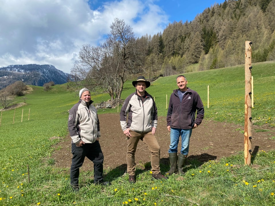 Da san.: René Bissig, Hansjörg Ladurner e Thomas Parpan sin l'er a Lain.