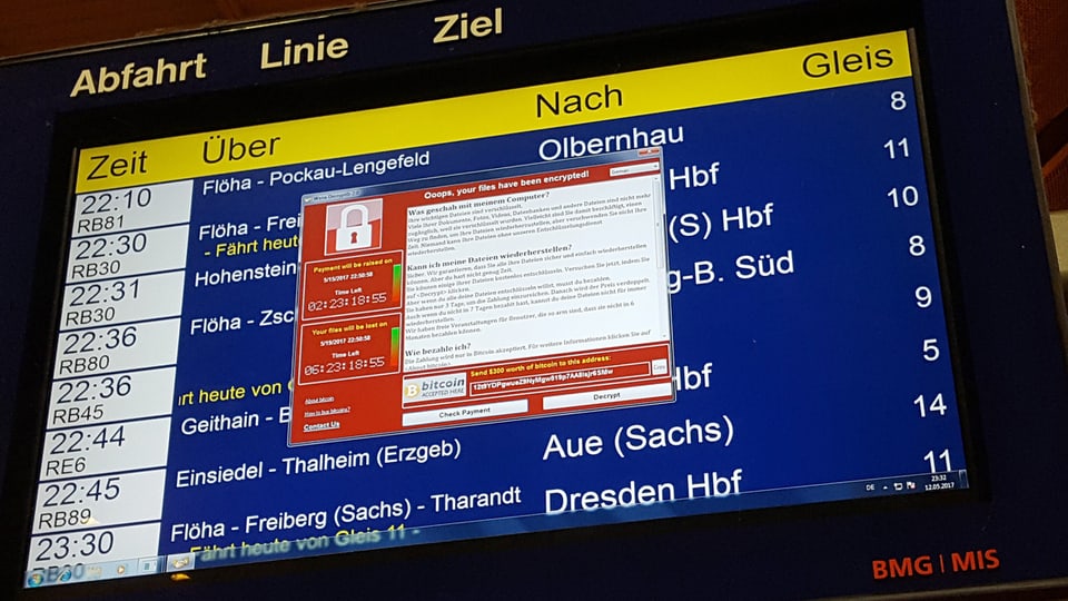 Ina tabla d’infurmaziun digitala bloccada a Chemnitz.