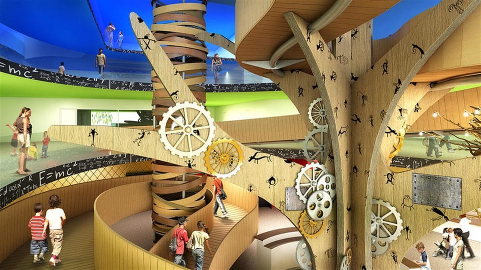 Visualisaziun da l'entrada da la "Kindercitiy" en il center da Stenna.