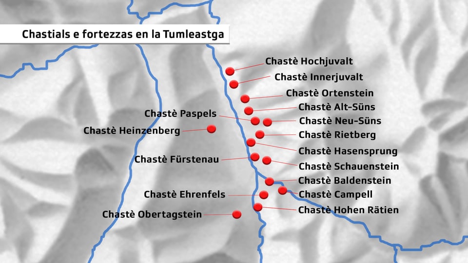 Grafica che mussa ils chastels e fortezzas en la Tumleastga.