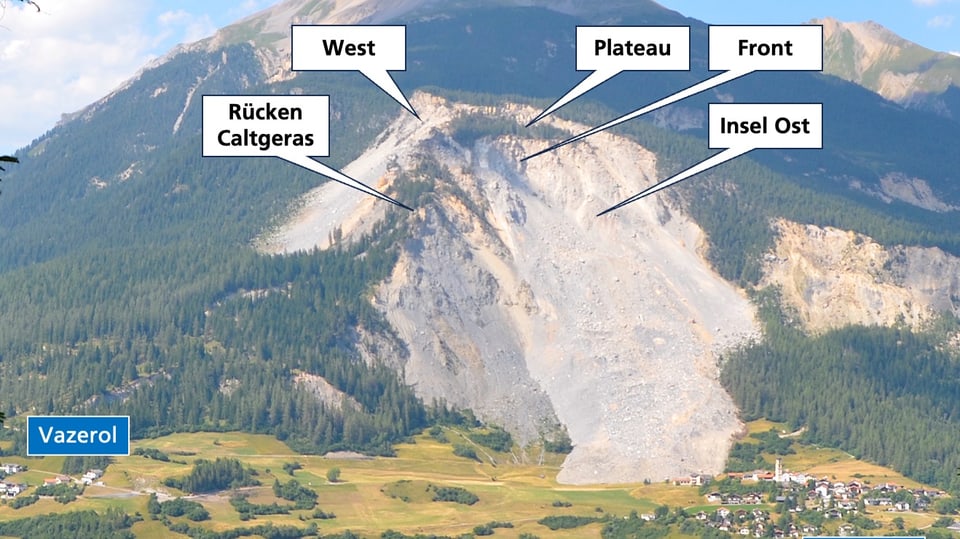 Die Sektoren über das gefährdete Dorf Brienz in Graubünden.