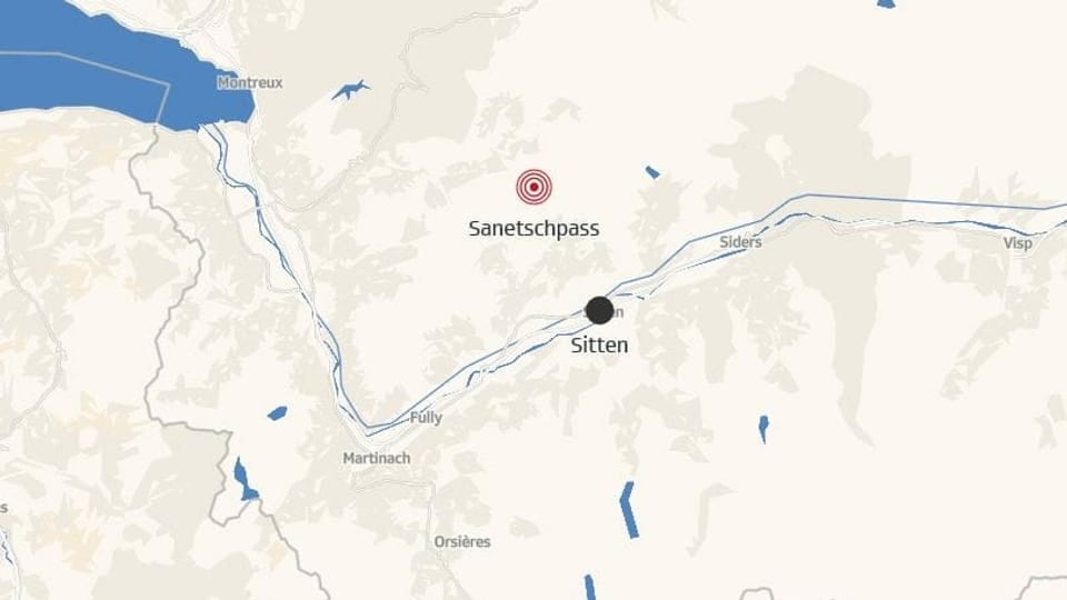 Il center dal terratrembel era al pass da Sanetsch carta geografica dal Vallais