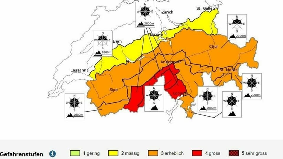 En il Vallais dal sid, en il Tessin dal nord ed en la regiun dal Gottard regia in grond privel da lavinas.