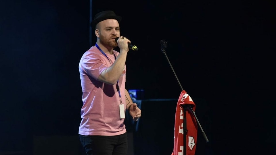 Il participant Leon Moorman dalla Bassa Saxonia sin tribuna. 