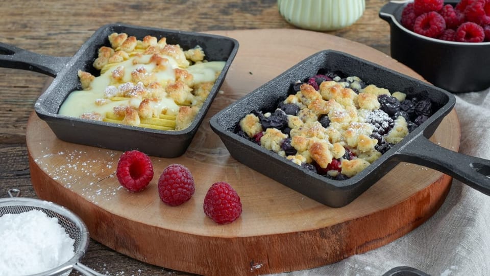 Crumble en padellinas da raclette Rezept für ein Weihnachtsdessert: Raclette-Crumble