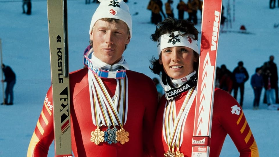 Pirmin Zurbriggen e Maria Walliser triumfeschan en in dress cotschen. 