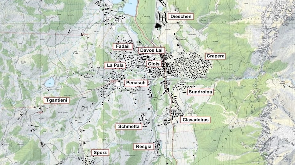 Karte mit Quartiere in der Lenzerheide, Clois, Fadail
