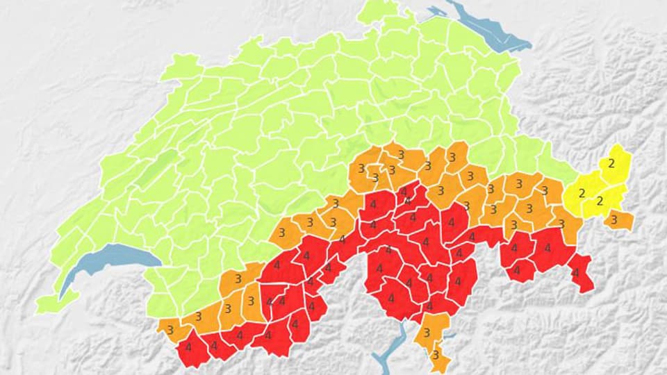 carta svizra che mussa las regiuns pertutgadas da blera plievgia
