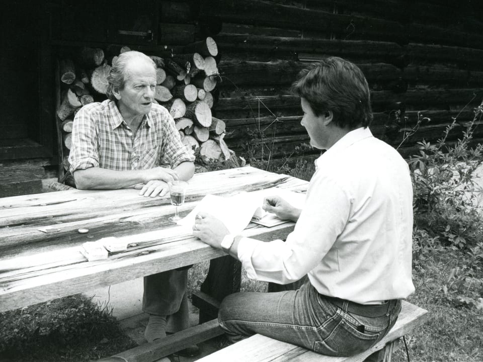 Intervistas cun Ernst Denoth, per il film «Il barun da Planatsch», l'onn 1986.