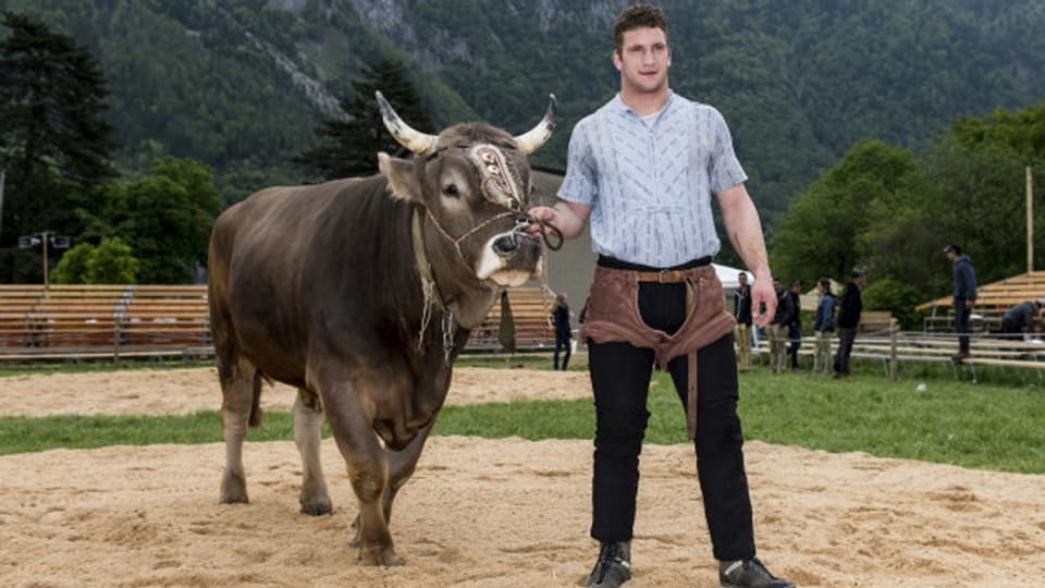 Il victur Armon Orlik cun il taur «Spartacus».