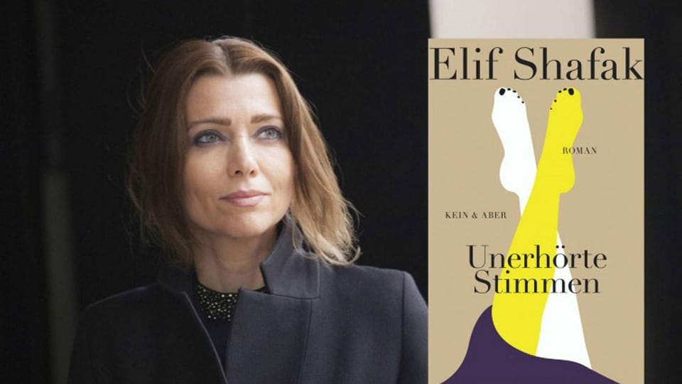 Purtret da la scribenta Elif Shafar e la cuverta da ses cudesch.