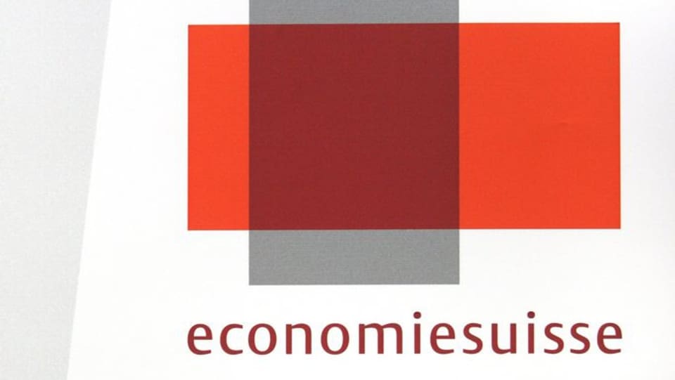 logo d'economiesuisse, rectanghel cotschen horizontal sin in rectanghel grisch vertical