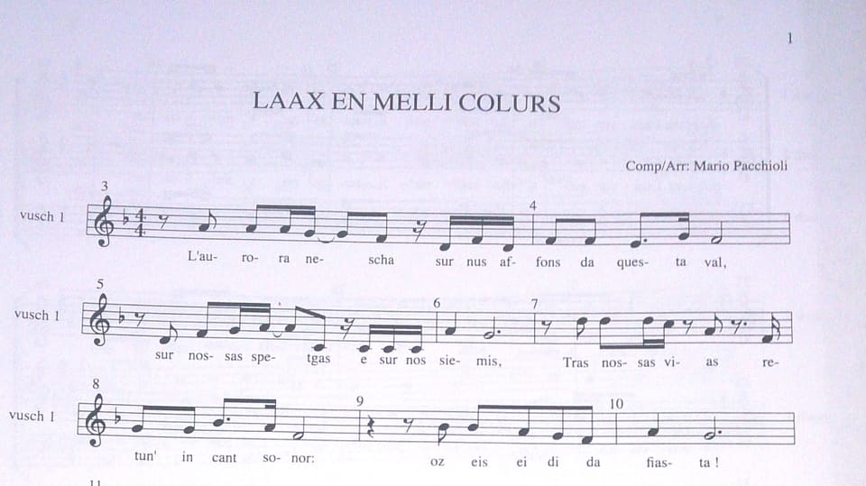 La nova chanzun "Laax en melli colurs", cumponida da Mario Pacchioli.
