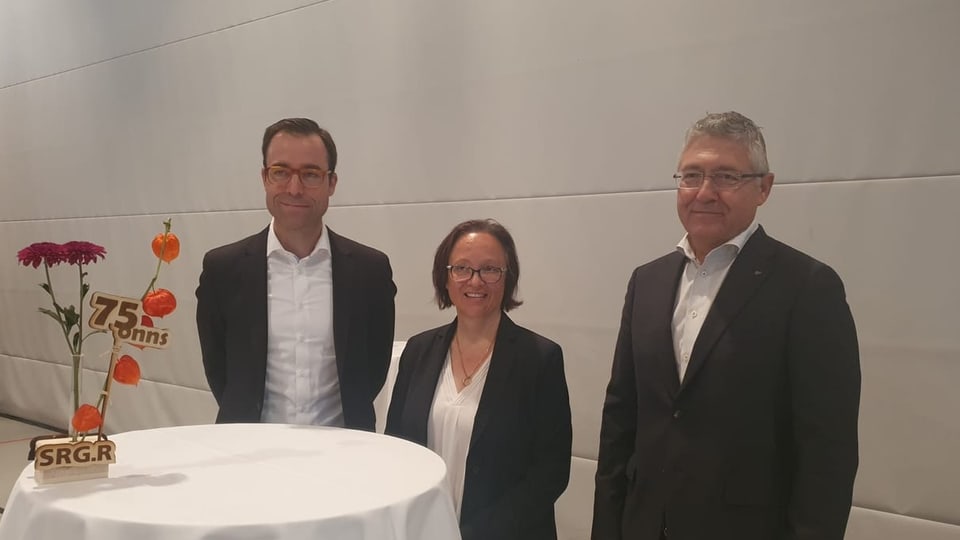 Nicolas Pernet, directur RTR, Elvira Pünchera, nova suprastanta SRG.R, Vincent Augustin, president SRG.R