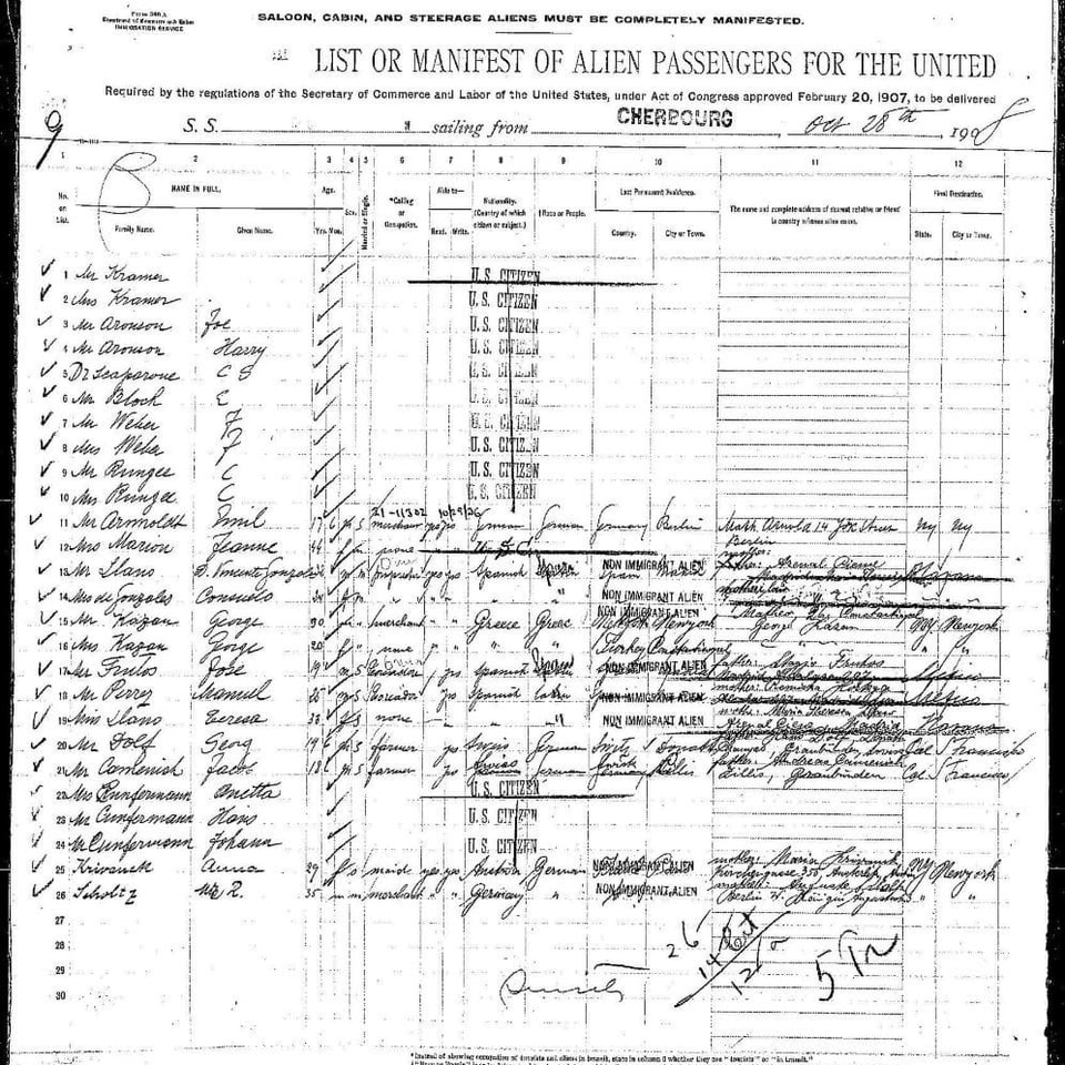 Immigration List, Ellis Island