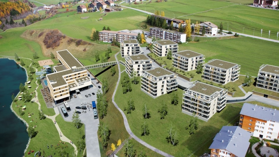 Visualisaziun dal project Lai Barnagn cun hotel, bogn ed abitaziuns da vacanzas.