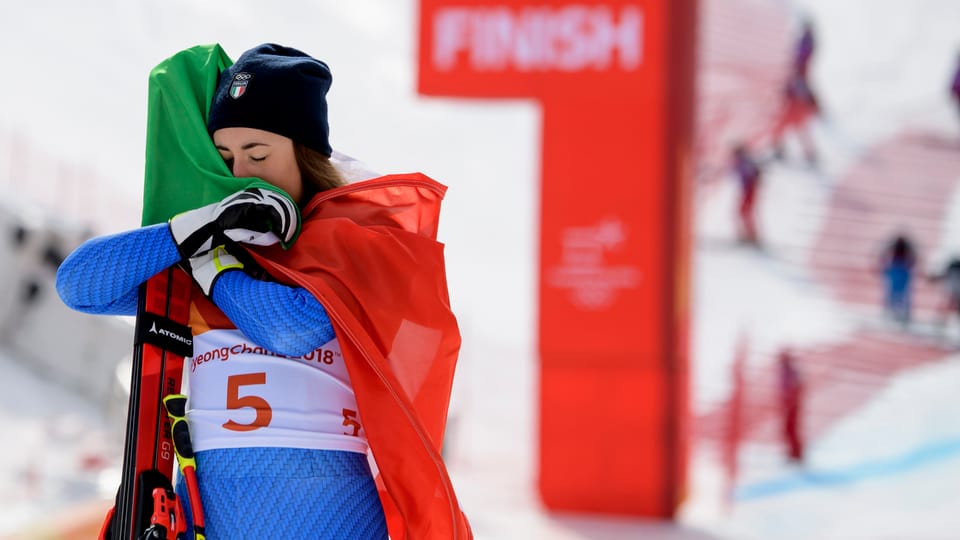 Sofia Goggia en l'areal d'arrivada.