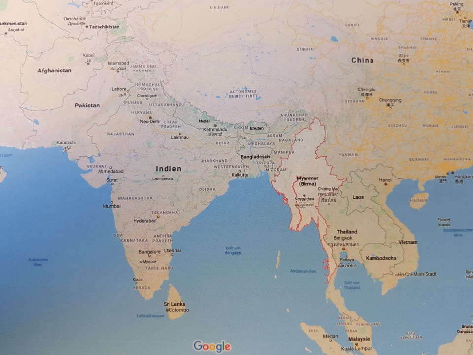 Charta geografica che mussa il Burma tranter l’India e la China.