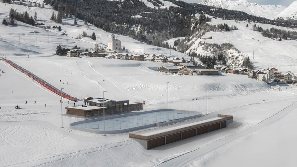 Visualisaziun da la plazza da sport La Nars a Savognin.