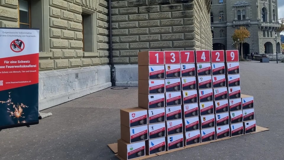 Einreichung der Unterschriften für die Volksiniziative für eine Feuerwerksbeschränkung.