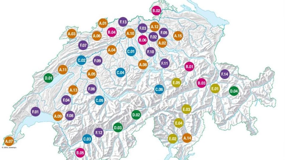 Karte der Schweiz mit den Projekten