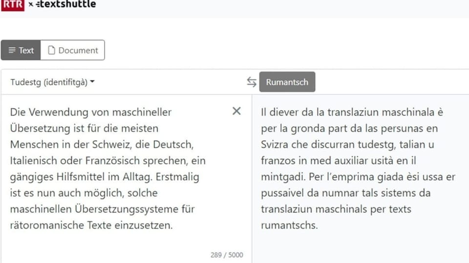 Textshuttle – translaziun rumantscha
