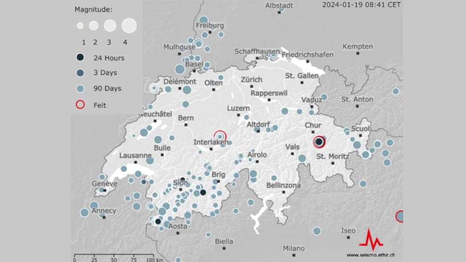 Karte des Seismologischen Dienstes der Schweiz an der ETH