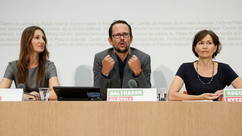 Da sen.: Adèle Thorens, copresidenta, Balthasar Glättli, president da fracziun, Regula Rytz, copresidenta.