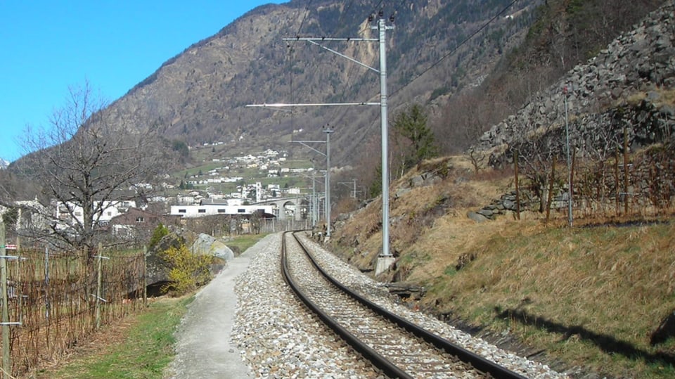 Gleise der rhätischen Bahn in Brusio, die von Steinschlag gefährdet sind.