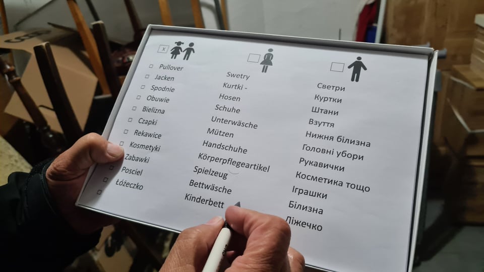 Die Liste wo alles genau vermerkt wird, was genau in den Kisten ist. Es ist wie ein grosser Umzug. 