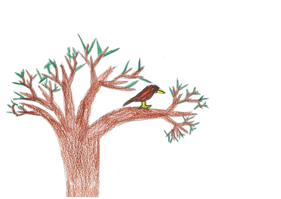 Kinderzeichnung Baum Vogel