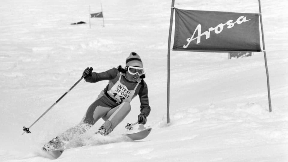 Rosi Mittermaier beim Skirennen in Arosa im Jahr 1972.