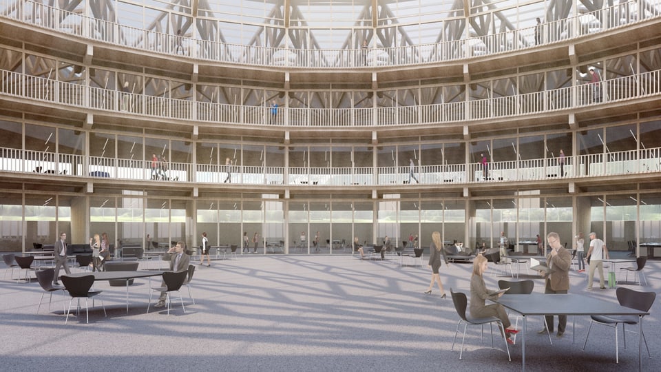 visualisaziun da la «piazza d'economia» en il center InnoQube